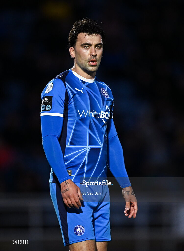 3 April 2026; John Mahon of Waterford during the SSE Airtricity Men's Premier Division match between Waterford and Shamrock Rovers at the RSC in Waterford. Photo by Seb Daly/Sportsfile