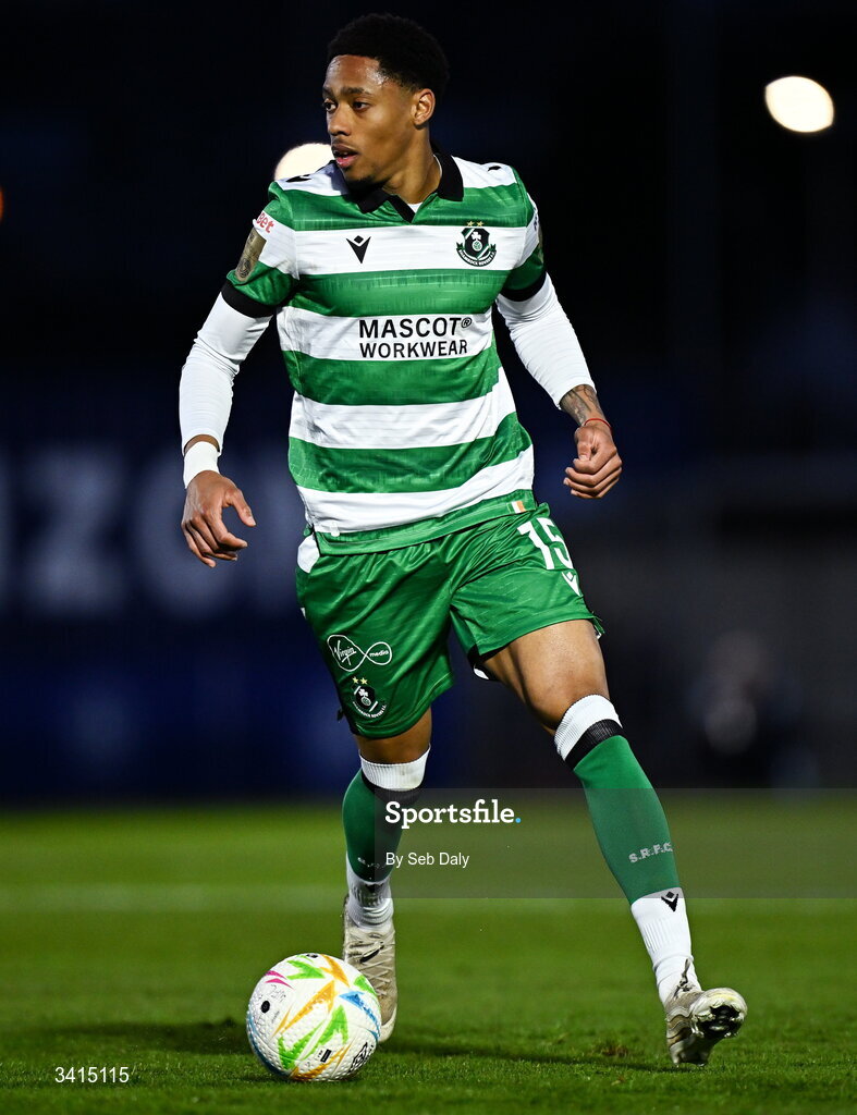 3 April 2026; Maleace Asamoah of Shamrock Rovers during the SSE Airtricity Men's Premier Division match between Waterford and Shamrock Rovers at the RSC in Waterford. Photo by Seb Daly/Sportsfile