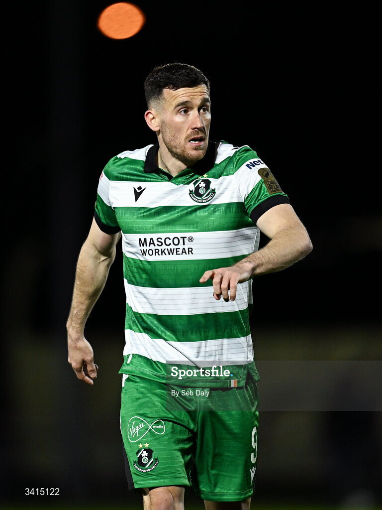 3 April 2026; Aaron Greene of Shamrock Rovers during the SSE Airtricity Men's Premier Division match between Waterford and Shamrock Rovers at the RSC in Waterford. Photo by Seb Daly/Sportsfile