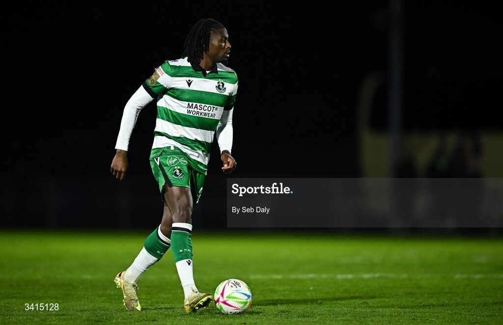3 April 2026; Tunmise Sobowale of Shamrock Rovers during the SSE Airtricity Men's Premier Division match between Waterford and Shamrock Rovers at the RSC in Waterford. Photo by Seb Daly/Sportsfile