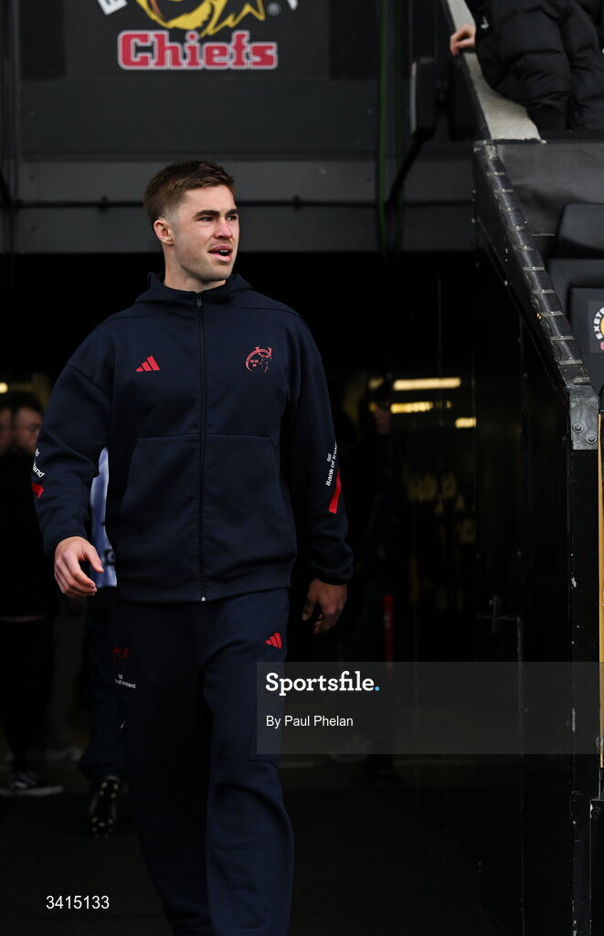 4 April 2026; Jack Crowley of Munster Rugby arrives before the EPCR Challenge Cup match between Exeter Chiefs and Munster at Sandy Park in Exeter, England. Photo by Paul Phelan/Sportsfile
