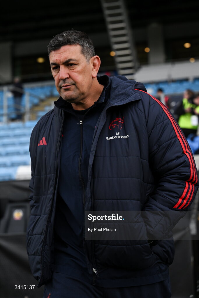 4 April 2026; Munster head coach Clayton McMillan arrives before the EPCR Challenge Cup match between Exeter Chiefs and Munster at Sandy Park in Exeter, England. Photo by Paul Phelan/Sportsfile