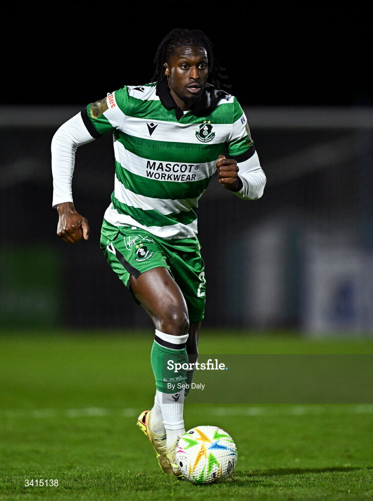 3 April 2026; Tunmise Sobowale of Shamrock Rovers during the SSE Airtricity Men's Premier Division match between Waterford and Shamrock Rovers at the RSC in Waterford. Photo by Seb Daly/Sportsfile
