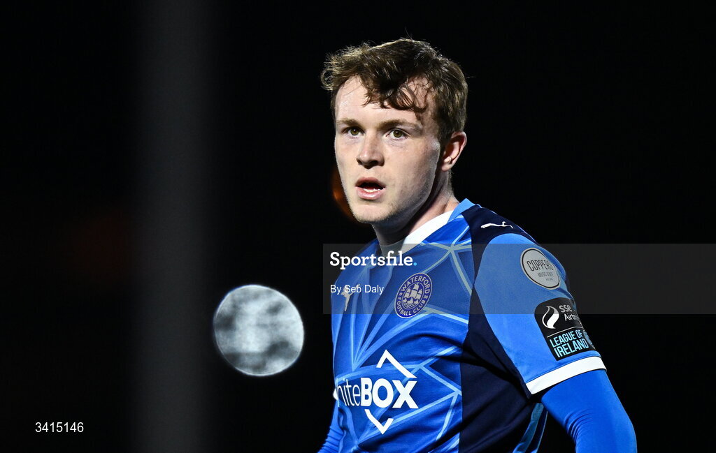 3 April 2026; Conor Carty of Waterford during the SSE Airtricity Men's Premier Division match between Waterford and Shamrock Rovers at the RSC in Waterford. Photo by Seb Daly/Sportsfile