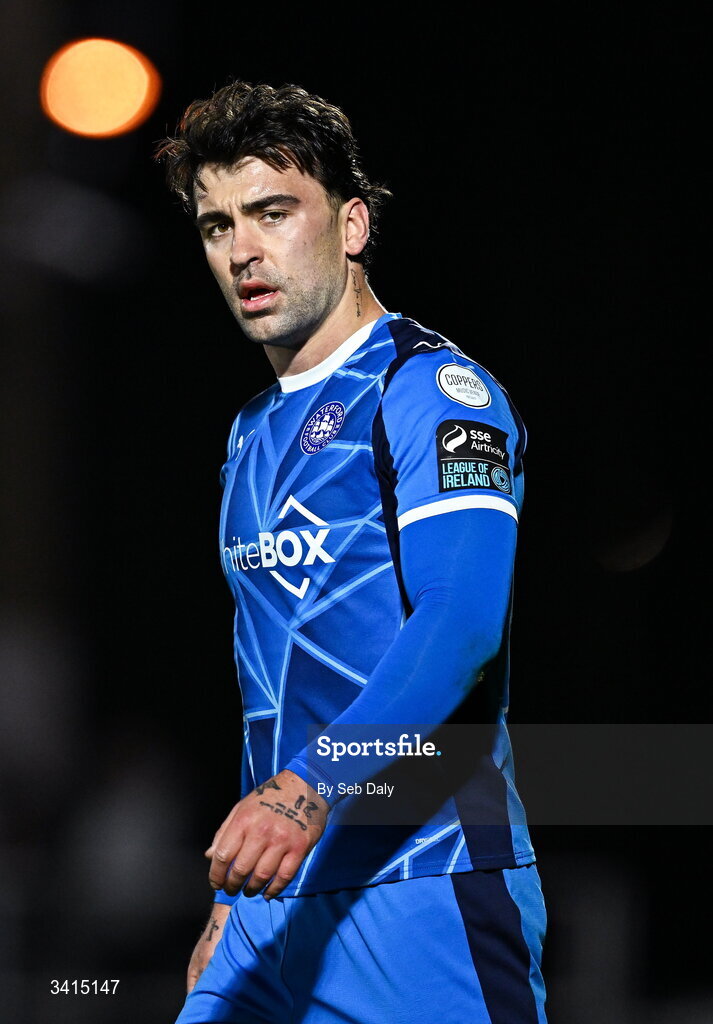 3 April 2026; John Mahon of Waterford during the SSE Airtricity Men's Premier Division match between Waterford and Shamrock Rovers at the RSC in Waterford. Photo by Seb Daly/Sportsfile