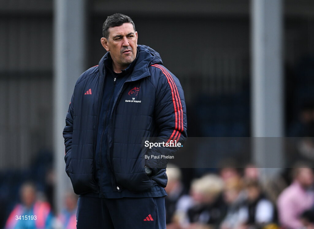 4 April 2026; Munster head coach Clayton McMillan before the EPCR Challenge Cup match between Exeter Chiefs and Munster at Sandy Park in Exeter, England. Photo by Paul Phelan/Sportsfile