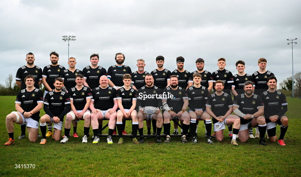 4 April 2026; The Longford RFC squad pose for a team photograph ahead of the Bank of Ireland Provincial Towns Cup semi-final match between Athy RFC and Longford RFC at Cill Dara RFC in Silken Thomas Park in Kildare. Photo by Shauna Clinton/Sportsfile