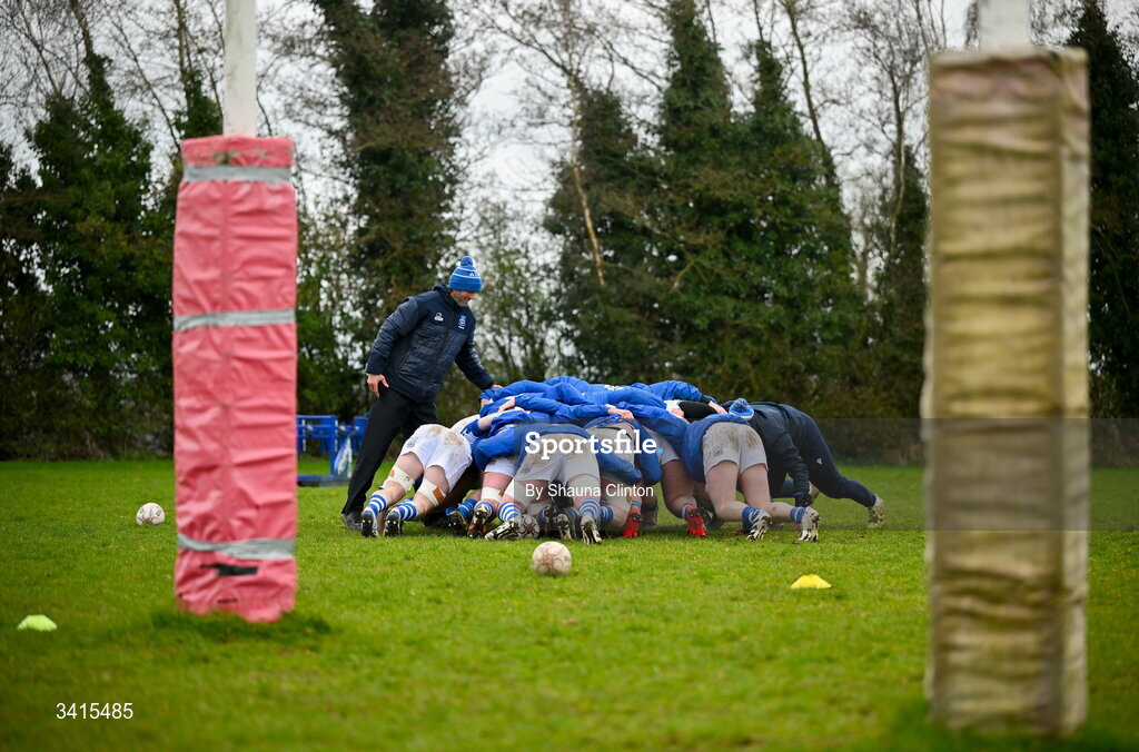 4 April 2026; Athy RFC players warm-up ahead of the Bank of Ireland Provincial Towns Cup semi-final match between Athy RFC and Longford RFC at Cill Dara RFC in Silken Thomas Park in Kildare. Photo by Shauna Clinton/Sportsfile