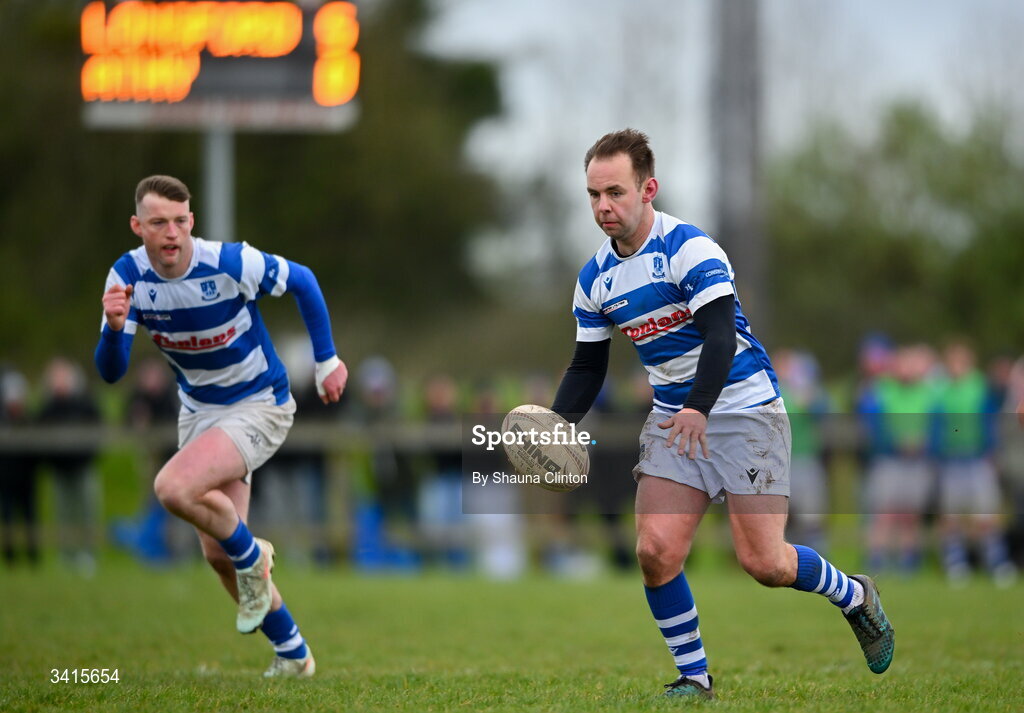 4 April 2026; Josh Millar of Athy RFC during the Bank of Ireland Provincial Towns Cup semi-final match between Athy RFC and Longford RFC at Cill Dara RFC in Silken Thomas Park in Kildare. Photo by Shauna Clinton/Sportsfile