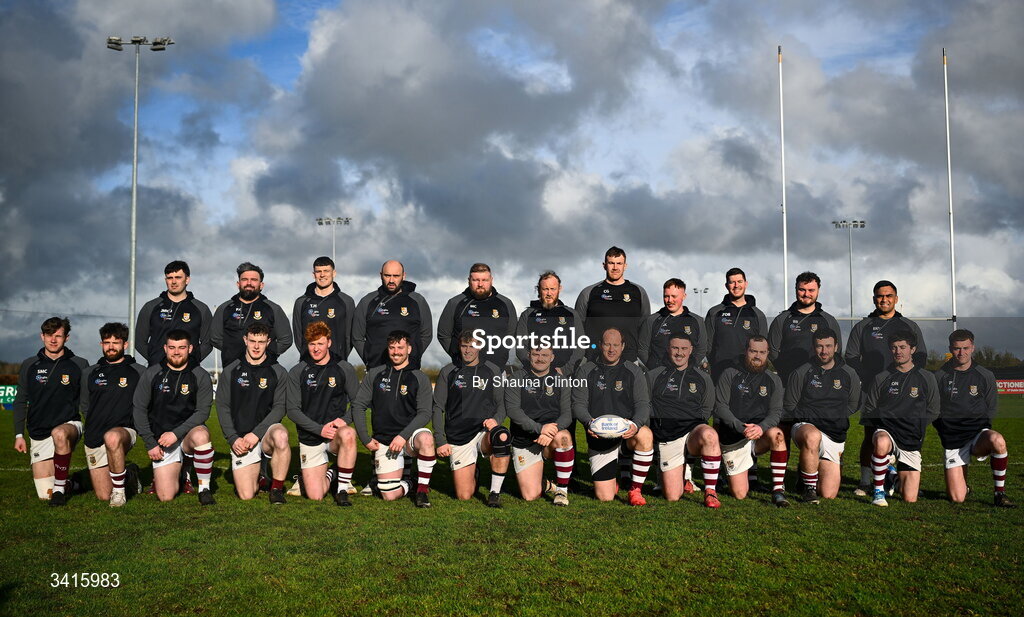 4 April 2026; Tullow RFC squad pose for a team photograph ahead of the Bank of Ireland Provincial Towns Cup semi-final match between Naas RFC and Tullow RFC at County Carlow RFC in Oakpark, Carlow. Photo by Shauna Clinton/Sportsfile