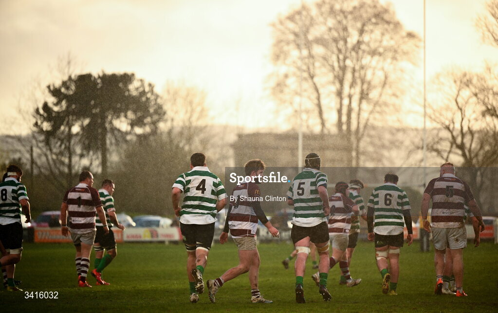 4 April 2026; A general view of action during the Bank of Ireland Provincial Towns Cup semi-final match between Naas RFC and Tullow RFC at County Carlow RFC in Oakpark, Carlow. Photo by Shauna Clinton/Sportsfile