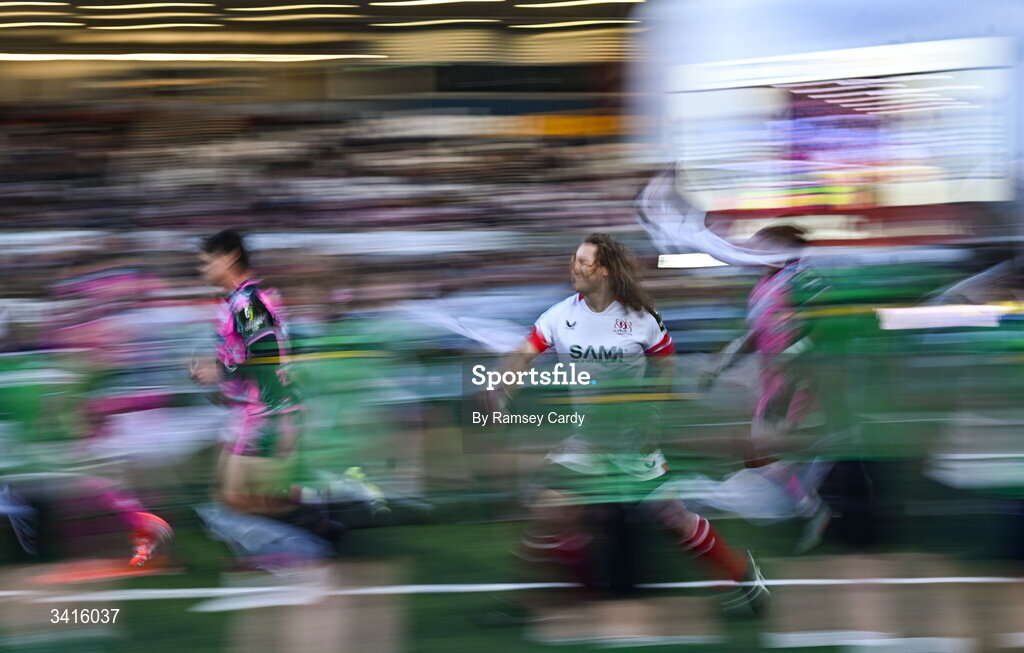 4 April 2026; Werner Kok of Ulster runs out before the EPCR Challenge Cup match between Ulster and Ospreys at Affidea Stadium in Belfast. Photo by Ramsey Cardy/Sportsfile