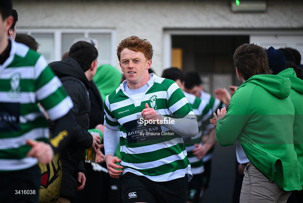 4 April 2026; Naas RFC players leave the dressing room ahead of the Bank of Ireland Provincial Towns Cup semi-final match between Naas RFC and Tullow RFC at County Carlow RFC in Oakpark, Carlow. Photo by Shauna Clinton/Sportsfile