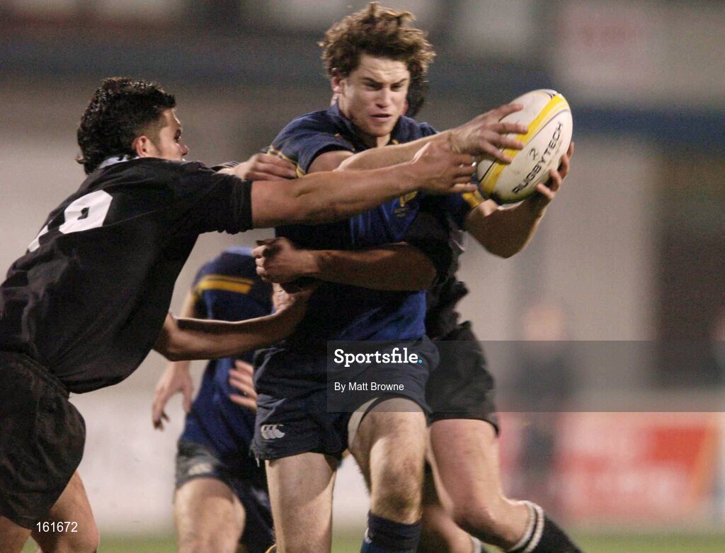 23 November 2004; Marc Hewitt, Leinster U21, in action against Jericho Umaga, left, and Marty Campbell, New Zealand U21. U21 Representative Match, Leinster U21 v New Zealand U21, Donnybrook, Dublin. Picture credit; Matt Browne / SPORTSFILE