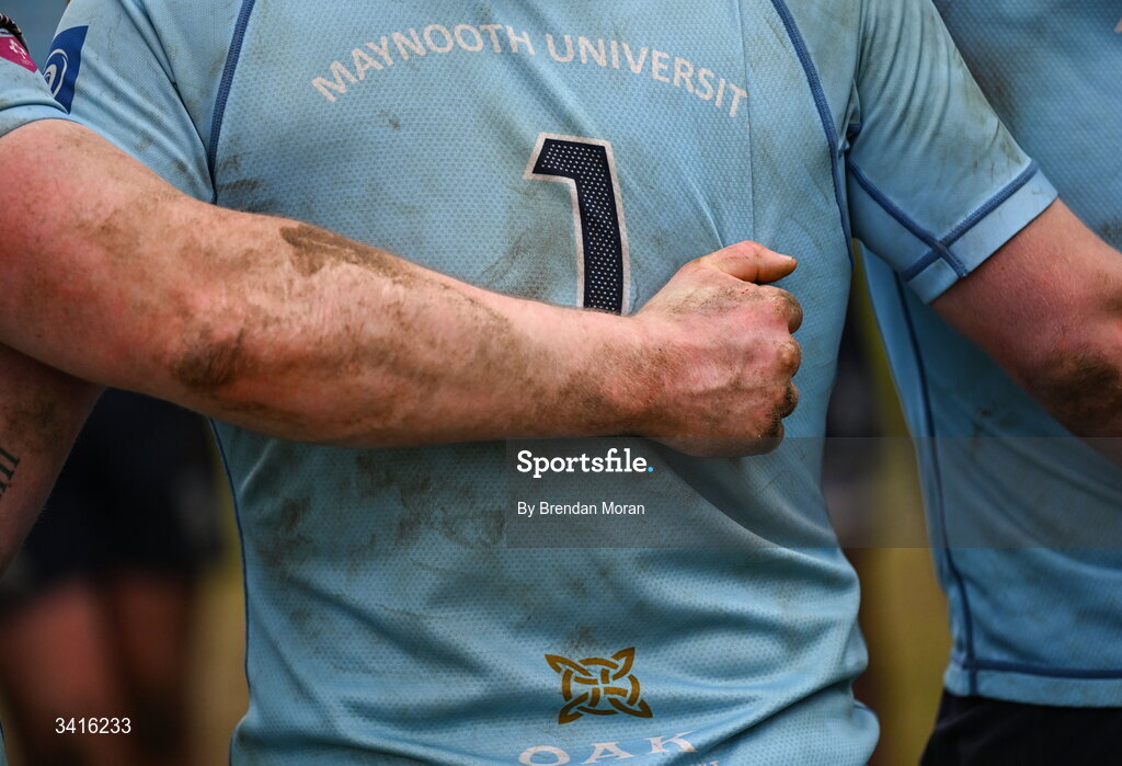 4 April 2026; MU Barnhall players huddle after the Energia Men's All-Ireland League Division match between MU Barnhall and Wanderers RFC at MU Barnhall RFC in Parsonstown, Kildare. Photo by Brendan Moran/Sportsfile