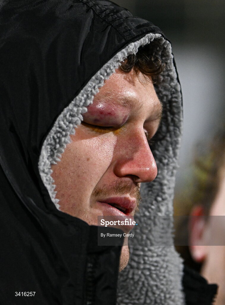 4 April 2026; Angus Bell of Ulster after the EPCR Challenge Cup match between Ulster and Ospreys at Affidea Stadium in Belfast. Photo by Ramsey Cardy/Sportsfile