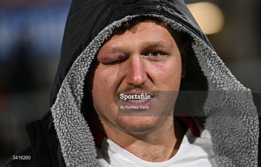 4 April 2026; Angus Bell of Ulster after the EPCR Challenge Cup match between Ulster and Ospreys at Affidea Stadium in Belfast. Photo by Ramsey Cardy/Sportsfile
