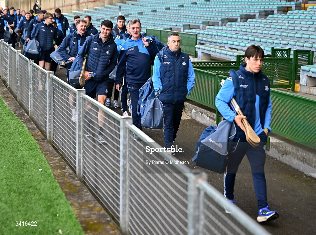 5 April 2026; Dublin players and management arrive for the Allianz Hurling League Division 1B final match between Clare and Dublin at TUS Gaelic Grounds in Limerick. Photo by Piaras Ó Mídheach/Sportsfile