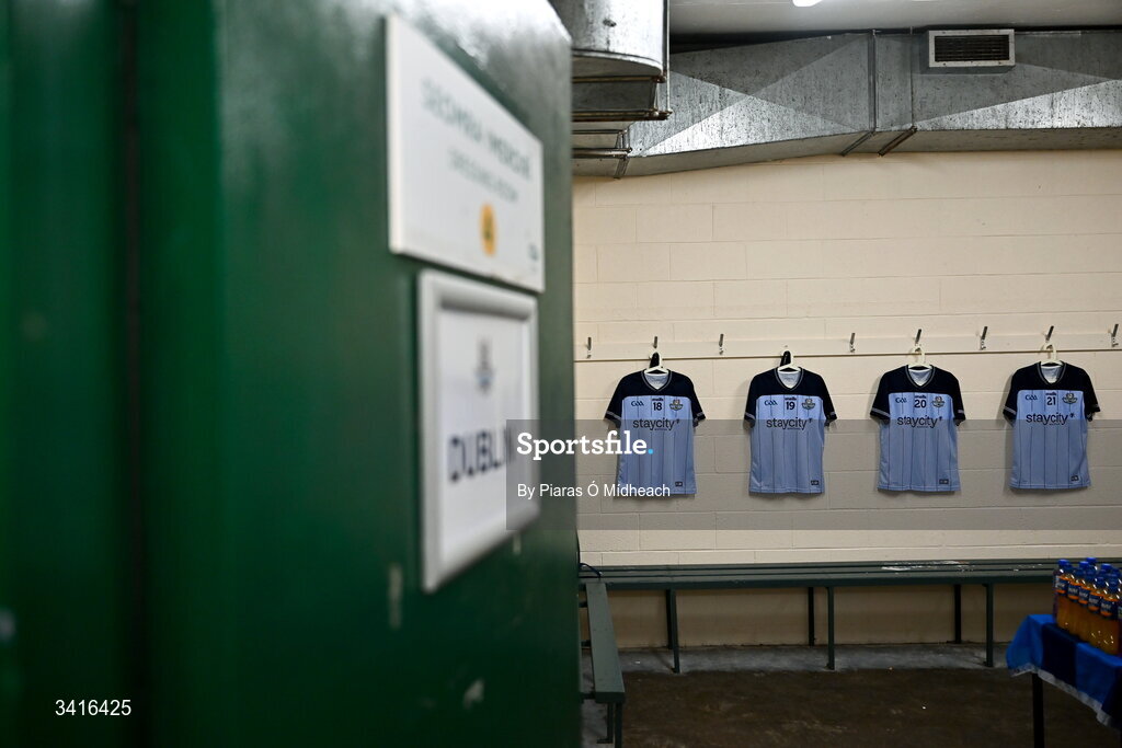 5 April 2026; A general view in the Dublin dressing room before the Allianz Hurling League Division 1B final match between Clare and Dublin at TUS Gaelic Grounds in Limerick. Photo by Piaras Ó Mídheach/Sportsfile
