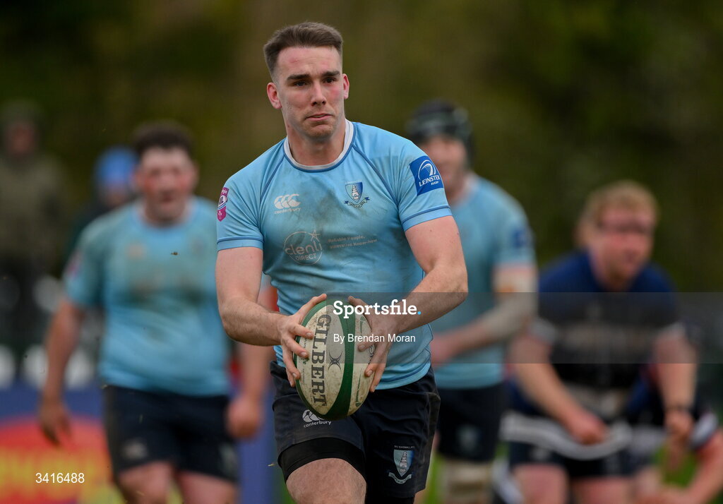 4 April 2026; Shane Mallon of MU Barnhall during the Energia Men's All-Ireland League Division match between MU Barnhall and Wanderers RFC at MU Barnhall RFC in Parsonstown, Kildare. Photo by Brendan Moran/Sportsfile