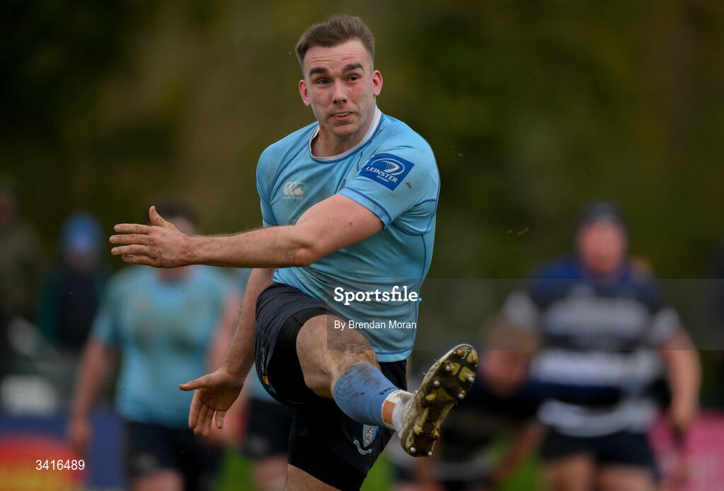 4 April 2026; Shane Mallon of MU Barnhall during the Energia Men's All-Ireland League Division match between MU Barnhall and Wanderers RFC at MU Barnhall RFC in Parsonstown, Kildare. Photo by Brendan Moran/Sportsfile