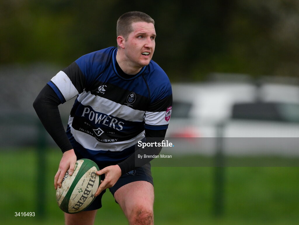 4 April 2026; David Fitzgibbon of Wanderers during the Energia Men's All-Ireland League Division match between MU Barnhall and Wanderers RFC at MU Barnhall RFC in Parsonstown, Kildare. Photo by Brendan Moran/Sportsfile