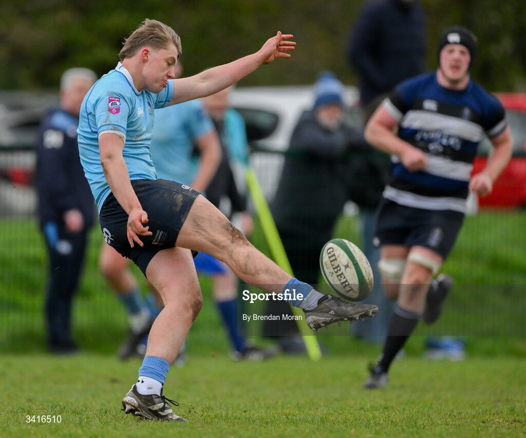 4 April 2026; Oisin O'Neill of MU Barnhall during the Energia Men's All-Ireland League Division match between MU Barnhall and Wanderers RFC at MU Barnhall RFC in Parsonstown, Kildare. Photo by Brendan Moran/Sportsfile