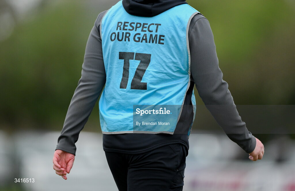 4 April 2026; A technical zone bib during the Energia Men's All-Ireland League Division match between MU Barnhall and Wanderers RFC at MU Barnhall RFC in Parsonstown, Kildare. Photo by Brendan Moran/Sportsfile