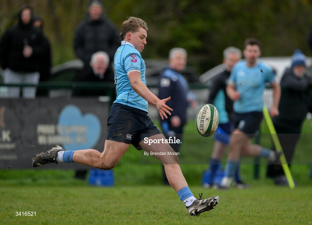4 April 2026; Oisin O'Neill of MU Barnhall during the Energia Men's All-Ireland League Division match between MU Barnhall and Wanderers RFC at MU Barnhall RFC in Parsonstown, Kildare. Photo by Brendan Moran/Sportsfile
