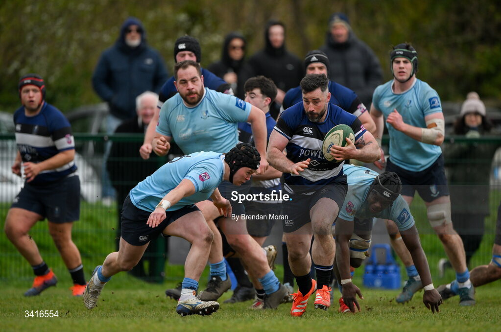 4 April 2026; Mick McGrath of Wanderers during the Energia Men's All-Ireland League Division match between MU Barnhall and Wanderers RFC at MU Barnhall RFC in Parsonstown, Kildare. Photo by Brendan Moran/Sportsfile