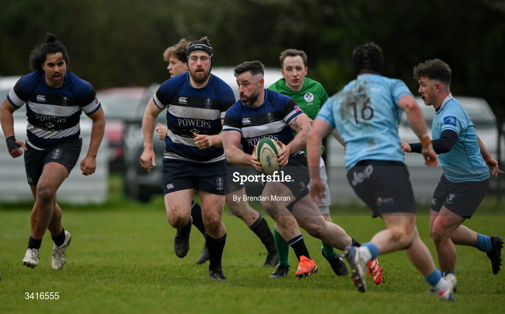 4 April 2026; Mick McGrath of Wanderers during the Energia Men's All-Ireland League Division match between MU Barnhall and Wanderers RFC at MU Barnhall RFC in Parsonstown, Kildare. Photo by Brendan Moran/Sportsfile