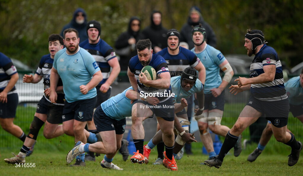 4 April 2026; Mick McGrath of Wanderers during the Energia Men's All-Ireland League Division match between MU Barnhall and Wanderers RFC at MU Barnhall RFC in Parsonstown, Kildare. Photo by Brendan Moran/Sportsfile