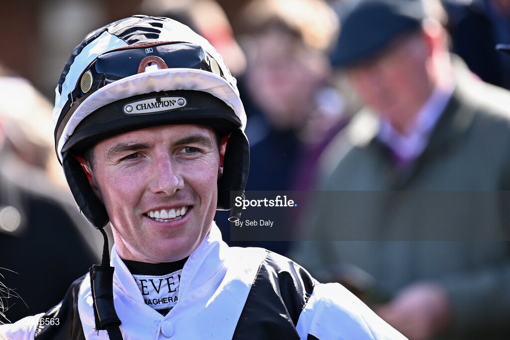 5 April 2026; Jockey Donagh Meyler after winning the Ryan's Cleaning Maiden Hurdle on Colcannon during day two of the Fairyhouse Easter Festival at Fairyhouse Racecourse in Ratoath, Meath. Photo by Seb Daly/Sportsfile