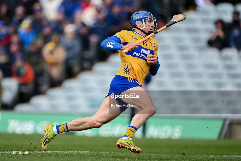 5 April 2026; Shane O'Donnell of Clare during the Allianz Hurling League Division 1B final match between Clare and Dublin at TUS Gaelic Grounds in Limerick. Photo by Ben McShane/Sportsfile