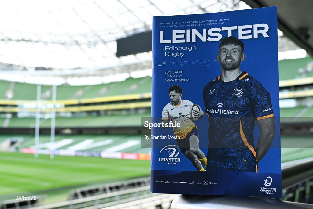 5 April 2026; The official match programme before the Investec Champions Cup match between Leinster and Edinburgh at the Aviva Stadium in Dublin. Photo by Brendan Moran/Sportsfile
