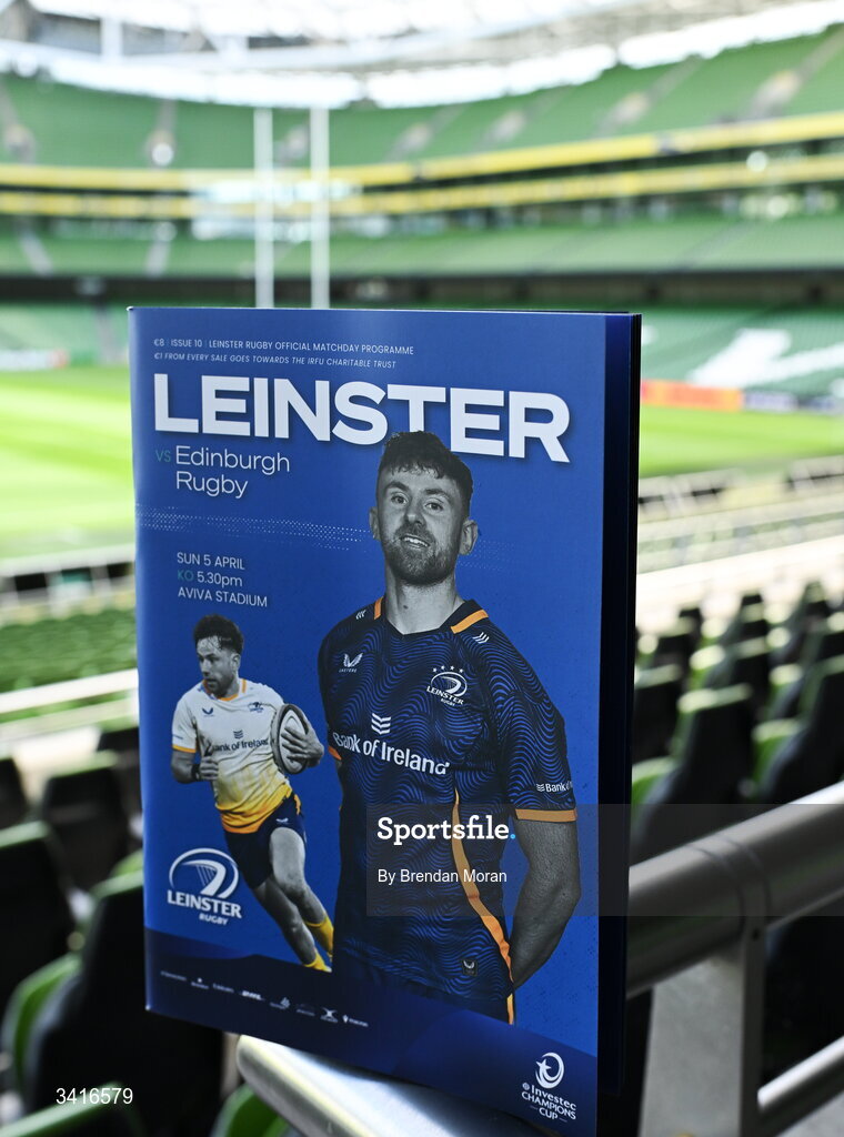 5 April 2026; The official match programme before the Investec Champions Cup match between Leinster and Edinburgh at the Aviva Stadium in Dublin. Photo by Brendan Moran/Sportsfile