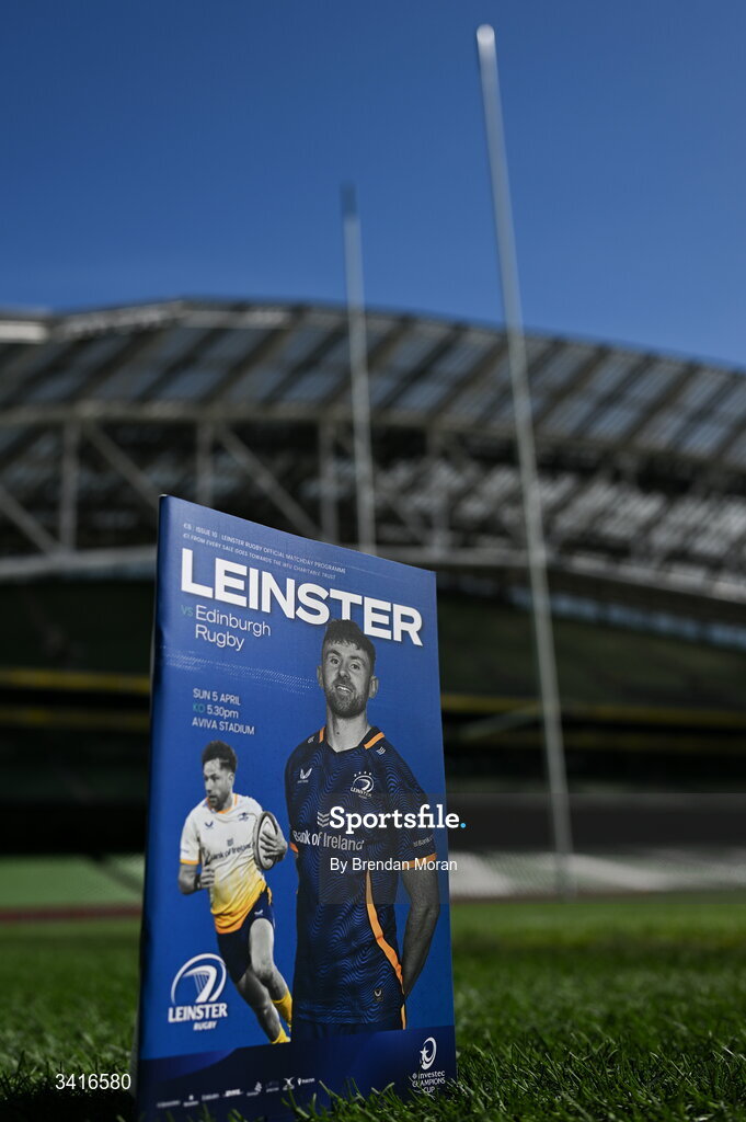 5 April 2026; The official match programme before the Investec Champions Cup match between Leinster and Edinburgh at the Aviva Stadium in Dublin. Photo by Brendan Moran/Sportsfile