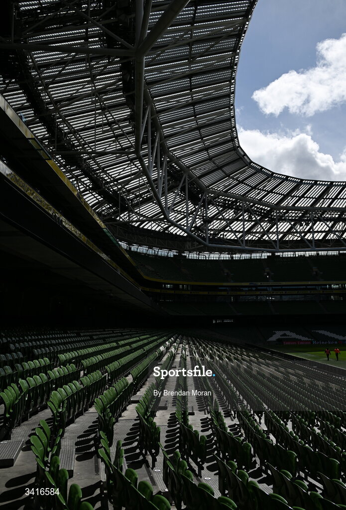 5 April 2026; A general view of the Aviva Stadium before the Investec Champions Cup match between Leinster and Edinburgh in Dublin. Photo by Brendan Moran/Sportsfile