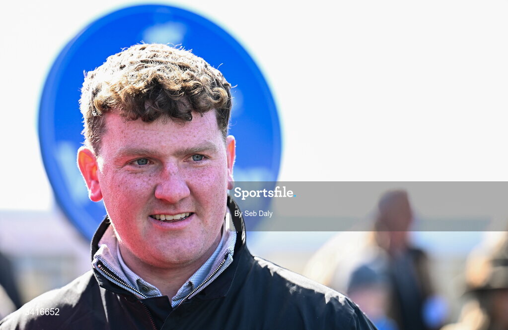 5 April 2026; Trainer Cian Collins after sending out Katie Daniels to win the Cawley Furniture Novice Handicap Hurdle during day two of the Fairyhouse Easter Festival at Fairyhouse Racecourse in Ratoath, Meath. Photo by Seb Daly/Sportsfile