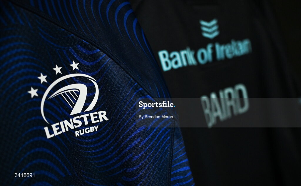 5 April 2026; The jersey of Ryan Baird in the Leinster dressingroom before the Investec Champions Cup match between Leinster and Edinburgh at the Aviva Stadium in Dublin. Photo by Brendan Moran/Sportsfile