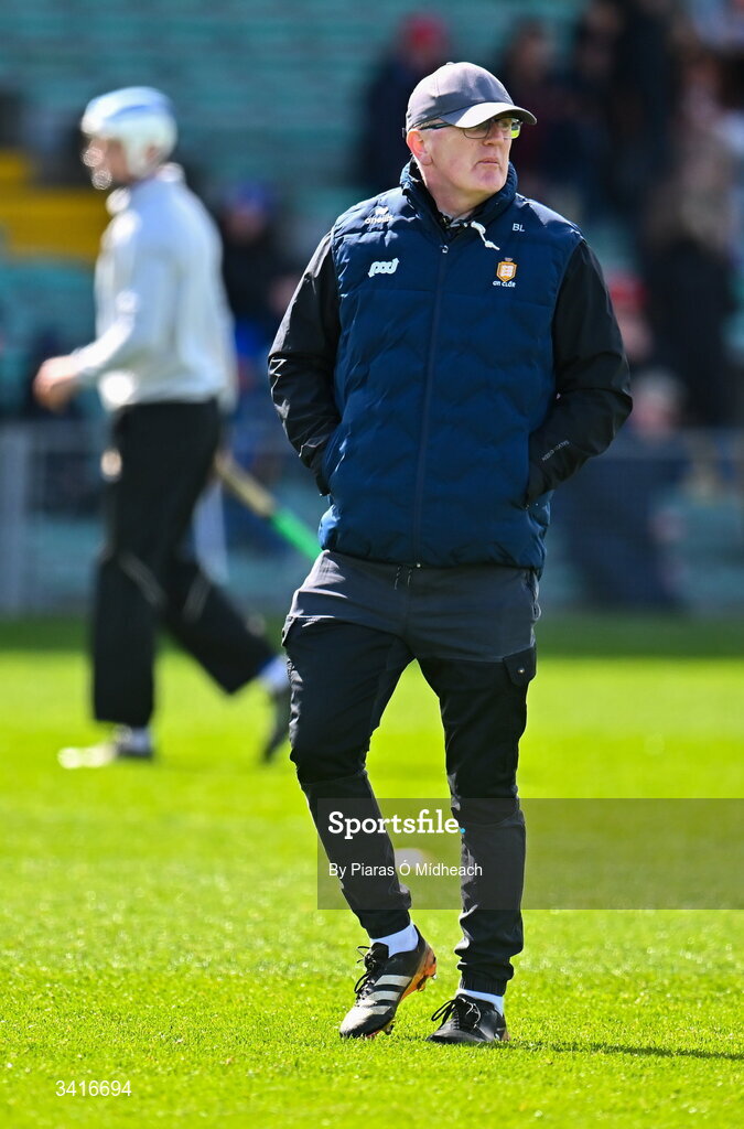 5 April 2026; Clare manager Brian Lohan before the Allianz Hurling League Division 1B final match between Clare and Dublin at TUS Gaelic Grounds in Limerick. Photo by Piaras Ó Mídheach/Sportsfile
