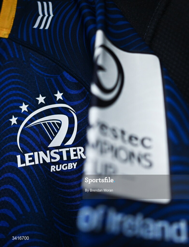 5 April 2026; The jersey of captain Caelan Doris in the Leinster dressingroom before the Investec Champions Cup match between Leinster and Edinburgh at the Aviva Stadium in Dublin. Photo by Brendan Moran/Sportsfile