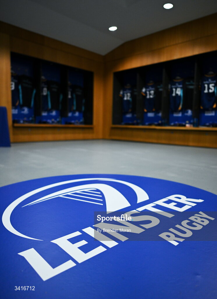 5 April 2026; A general view in the Leinster dressingroom before the Investec Champions Cup match between Leinster and Edinburgh at the Aviva Stadium in Dublin. Photo by Brendan Moran/Sportsfile