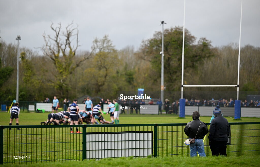 4 April 2026; Spectators look on during the Energia Men's All-Ireland League Division match between MU Barnhall and Wanderers RFC at MU Barnhall RFC in Parsonstown, Kildare. Photo by Brendan Moran/Sportsfile