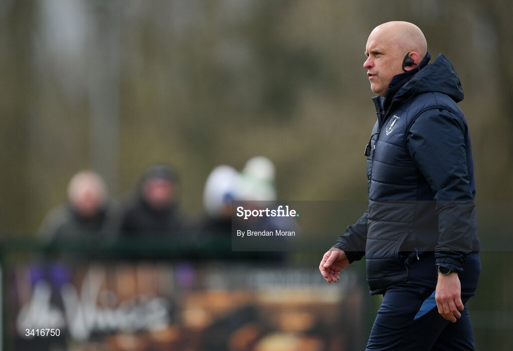 4 April 2026; MU Barnhall head coach Adrian Flavin before the Energia Men's All-Ireland League Division match between MU Barnhall and Wanderers RFC at MU Barnhall RFC in Parsonstown, Kildare. Photo by Brendan Moran/Sportsfile