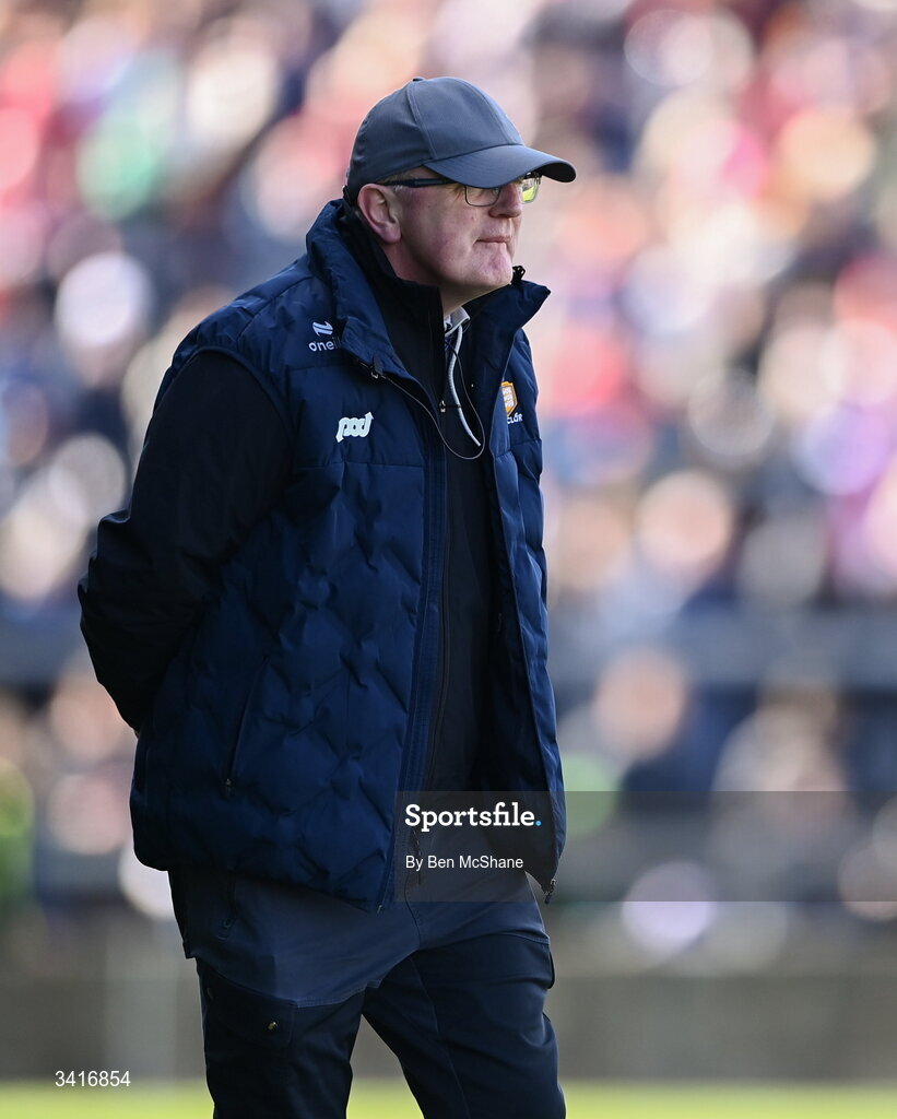 5 April 2026; Clare manager Brian Lohan during the Allianz Hurling League Division 1B final match between Clare and Dublin at TUS Gaelic Grounds in Limerick. Photo by Ben McShane/Sportsfile