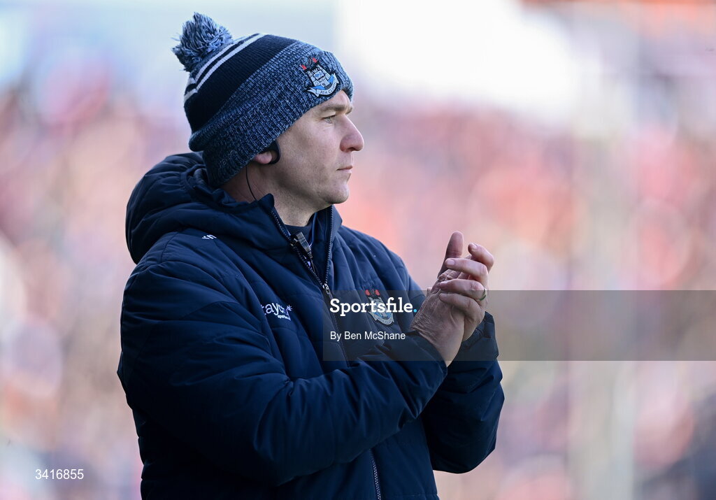 5 April 2026; Dublin manager Niall Ó Ceallacháin during the Allianz Hurling League Division 1B final match between Clare and Dublin at TUS Gaelic Grounds in Limerick. Photo by Ben McShane/Sportsfile