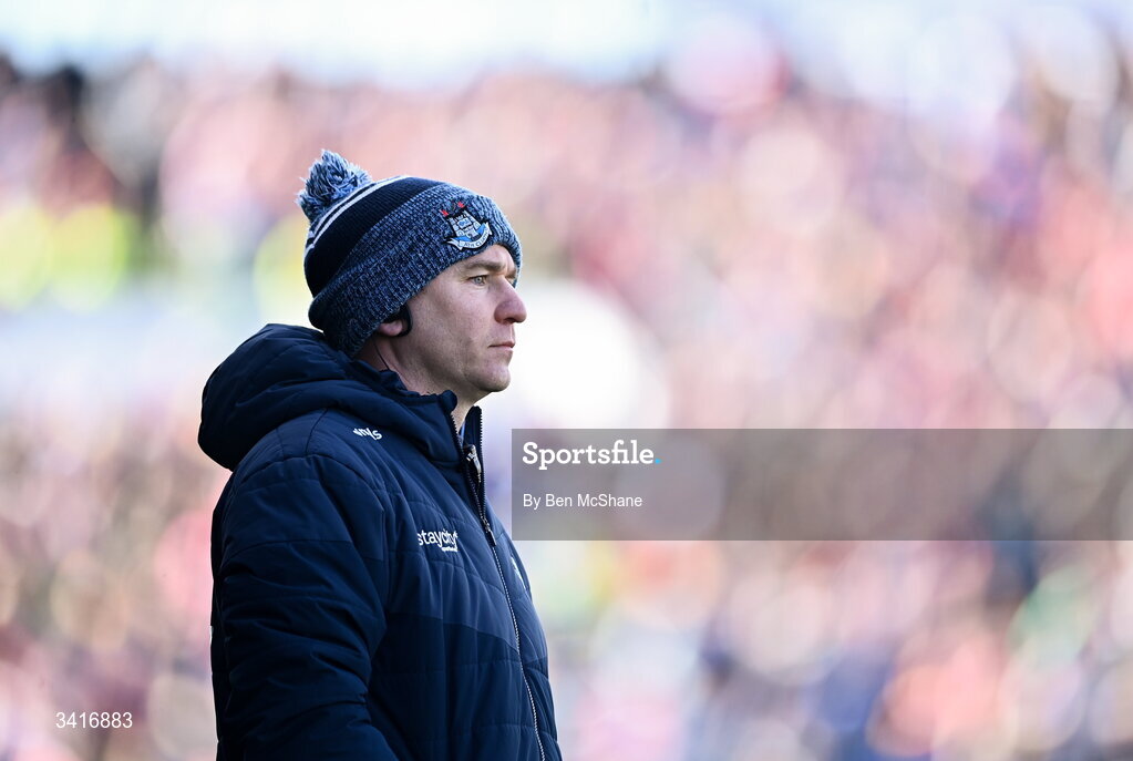 5 April 2026; Dublin manager Niall Ó Ceallacháin during the Allianz Hurling League Division 1B final match between Clare and Dublin at TUS Gaelic Grounds in Limerick. Photo by Ben McShane/Sportsfile