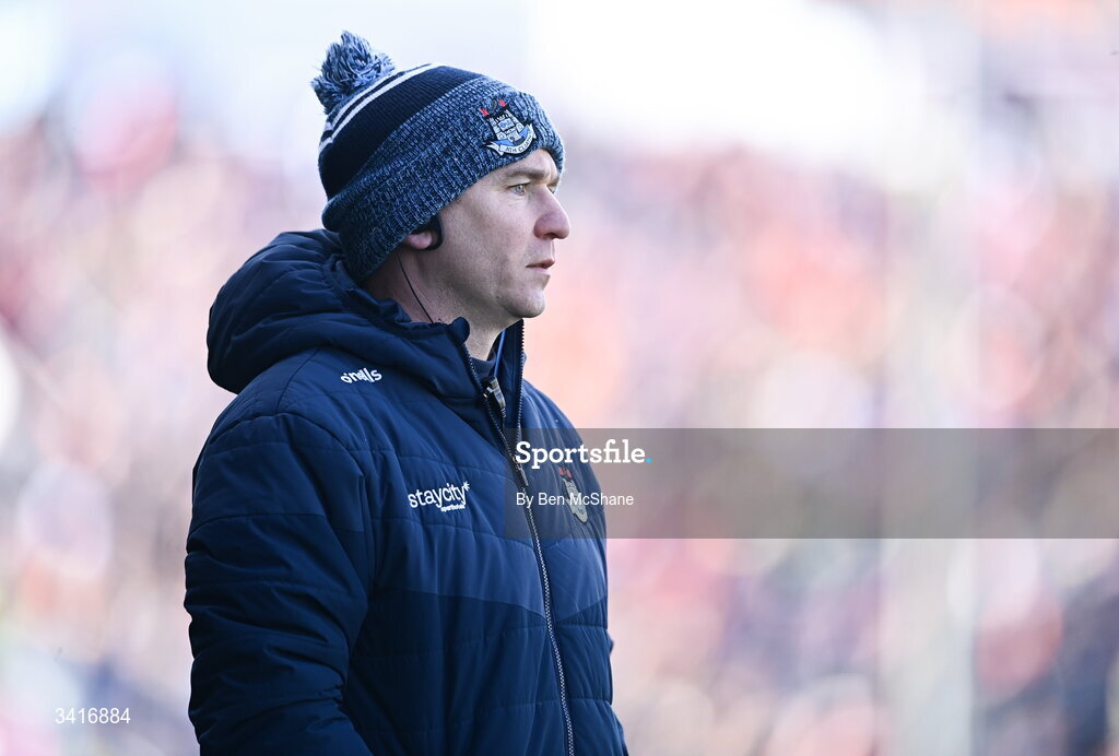 5 April 2026; Dublin manager Niall Ó Ceallacháin during the Allianz Hurling League Division 1B final match between Clare and Dublin at TUS Gaelic Grounds in Limerick. Photo by Ben McShane/Sportsfile