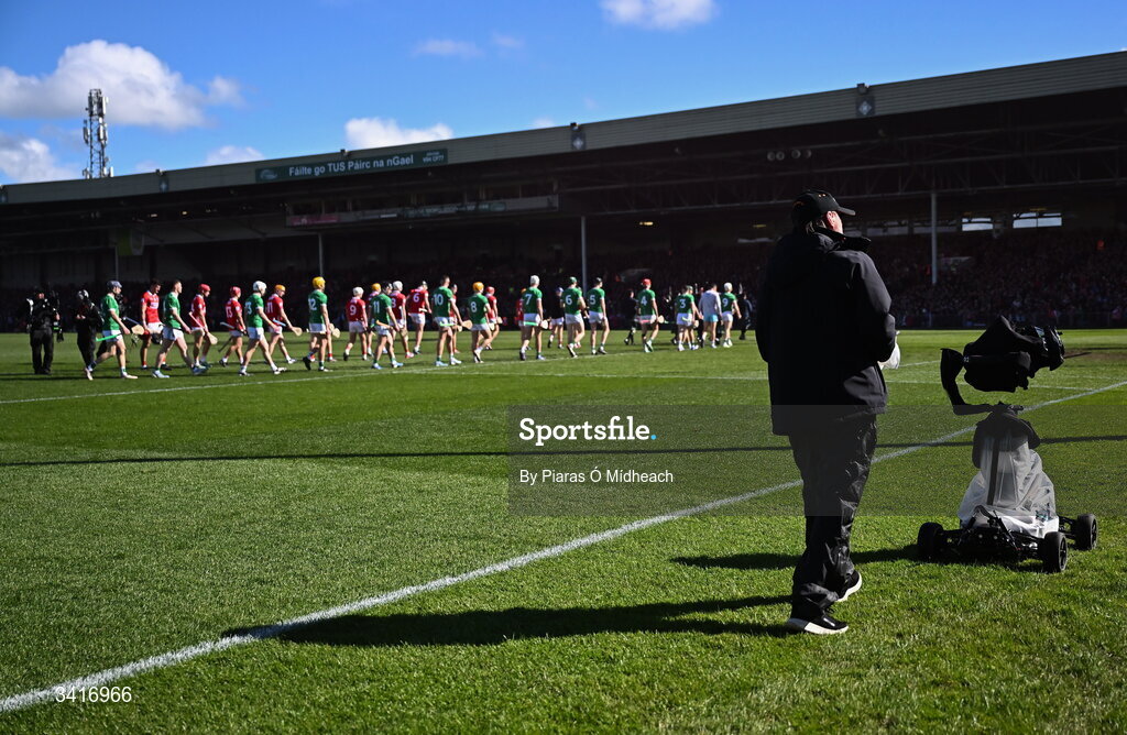 5 April 2026; A camera operator with a remote control TV camera before the Allianz Hurling League Division 1A final match between Limerick and Cork at TUS Gaelic Grounds in Limerick. Photo by Piaras Ó Mídheach/Sportsfile